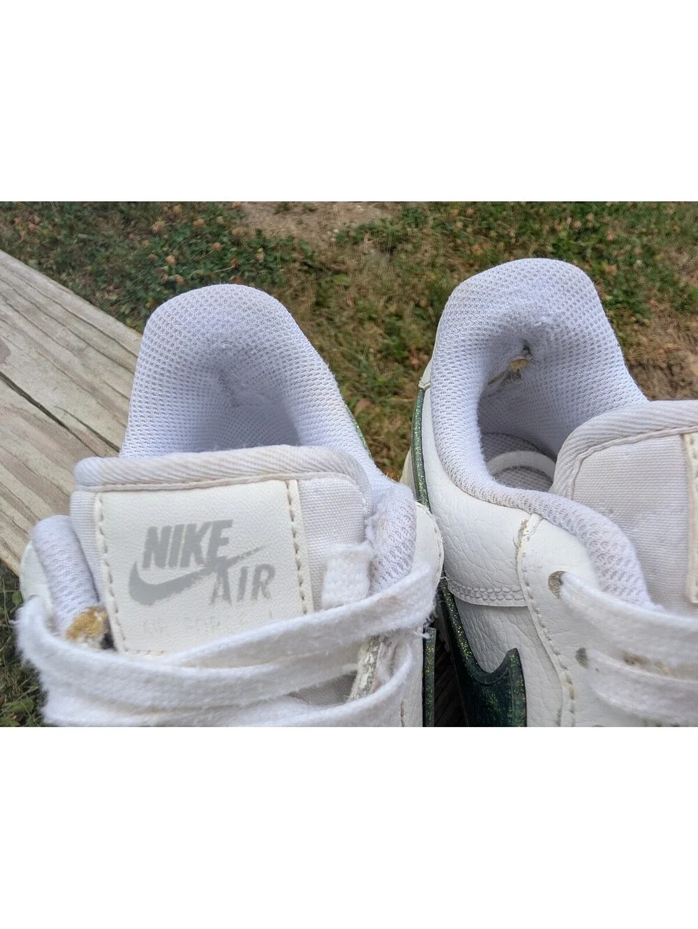 Nike Air Force 1 White Sneakers with Green Swoosh